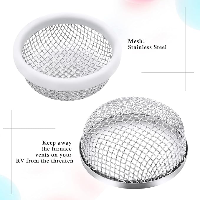 SVNR Stainless Steel Mesh Bug Screen for RV/Campers/Trailers - Furnace Vent Cover Screens - Included Installation Tool (2 Pack)