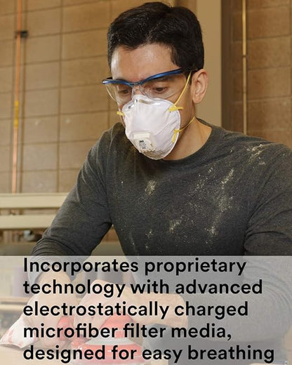 3M Particulate Respirator 8210V with Cool Flow Valve, Pack of 80, NIOSH APPROVED, Disposable, Smoke, Grinding, Sanding, Sawing, Sweeping, Woodworking, Dust