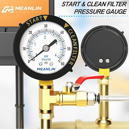 MEANLIN MEASURE 0~60Psi Plastic Frame 1/4" NPT Start and Clean Filter Pressure Gauge, Suitable for Swimming Pool, spa, Aquarium, Lower Mount