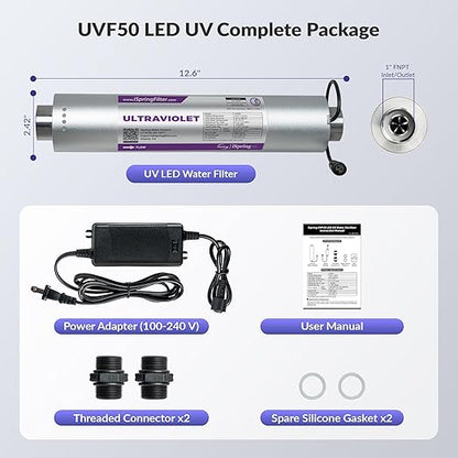 iSpring UVF50 LED UV Water Filter System, Whole House Ultraviolet Water Purifier Filter, Long-Life LED Design, Built-in Smart Flow Sensor Switch, Mercury-Free, Up to 13.2 GPM