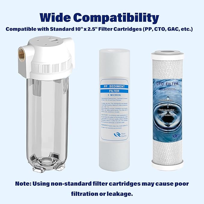 Whole House/RV Water Filter Housing Clear, 10" X 2.5" Inline Sediment Water Filter for RV, Home, Garden, Aquarium, Maple Syrup RO System, 3/4" NPT Brass Port,R-Type O-Ring,Heavy Duty Bracket-1025CBH