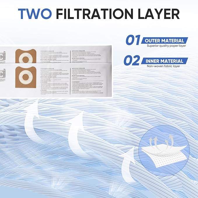 12 Pack 23738 VF3501 Size C Filter Bags Compatible with RIDGID 3-4.5 Gallon Wet Dry Vacuum,High-Efficiency Dust Collection Bags