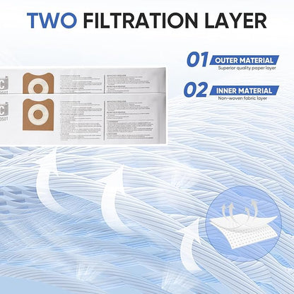 12 Pack 23738 VF3501 Size C Filter Bags Compatible with RIDGID 3-4.5 Gallon Wet Dry Vacuum,High-Efficiency Dust Collection Bags
