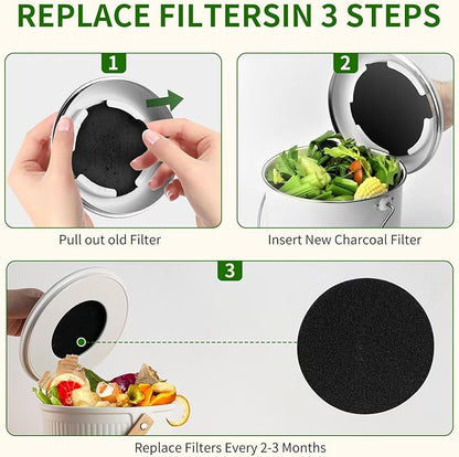 7.25 inch Compost Filters for Countertop Bin Saiqiang 12Pack Charcoal Filter for Kitchen Compost Bin Pail Replacement Filter Carbon Round Charcoal Filters for Compost Bucket