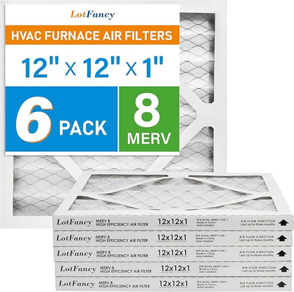 LotFancy 12x12x1 Air Filter MERV 8 6-Pack, Electrostatic Pleated Furnace & AC Filter, Captures Dust, Pet Hair, Pollen, Actual Size: 11.75"x11.75"x0.75"