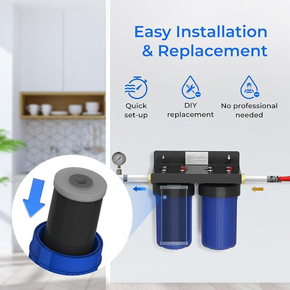 Waterdrop Whole House CTO Carbon Sediment Water Filter Cartridge Replacement for GE® FXHTC, GXWH40L, W10-PR, Culligan® RFC-BBSA,10"X4.5", 5 Micron, 3Pack