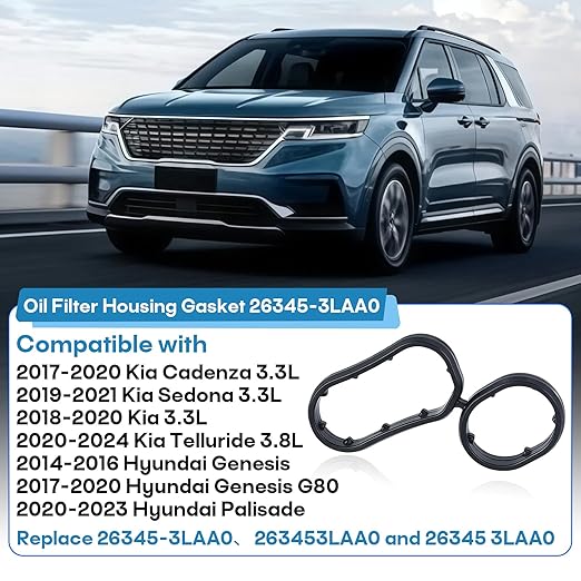 4-Pack 26345-3LAA0 Oil Filter Housing Gasket, Compatible with 2018-2020 Kia, Telluride 2020-2024 3.8L, Hyundai Genesis Palisade 3.8L Engine.Replaces 26345-3LAA0