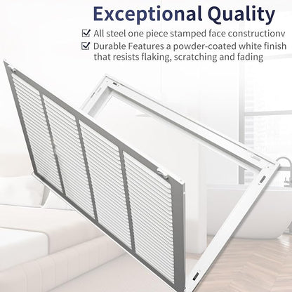 24"W x 14"H [Duct Opening Size] Steel Return Air Filter Grille - Removable Face/Door for 1 inch Filters -HVAC Vent Cover Grill - White [Outer Dimensions: 26 5/8"W X 16 5/8"H]