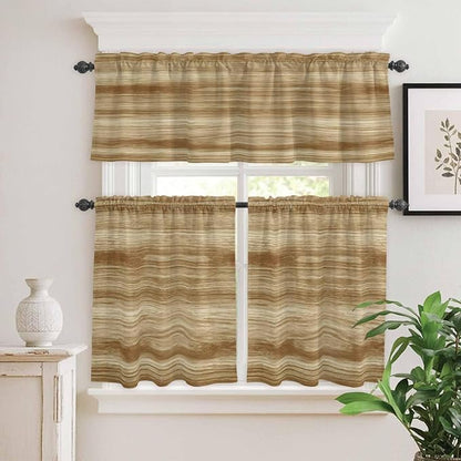 Kitchen Curtains Tiers and Valance Set of 3, Light Brown Wood Grain Light Filtering Window Curtain Set, Western Farmhouse Barn Door Rod Pocket Curtain Drapes for Cafe, Living Room, 36 Inches Tiers