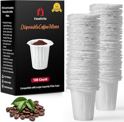 Disposable Coffee Filters for My K-Cup, K-Carafe, Cuisinart SS-RFC and Other Large Reusable Filter Cups (White 100 Count)