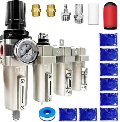 Upgraded 3/4" NPT Heavy Duty Industrial Grade 4 Stage Air Drying System, Particulate Filter, Coalescing Filter, Desiccant Dryer & Air Regulator - for Plasma Cutter, Paint Spray（Auto Drain）