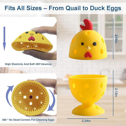 Egg Washer for Fresh Eggs, Egg Scrubber for Fresh Eggs, 2 Reusable Silicone Chicken Shaped Scrubs, Chicken Egg Cleaner, Eggshell Cleaner for Poultry Farm, Housewife Tools Vegetable Processing (Yellow)