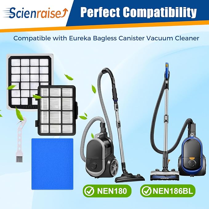 NEN180 Replacment Filter Compatible with Eureka NEN180 NEN186BL Bagless Canister Vacuum Cleaner, 1 HEPA Filters & 1 Dust Cup Filters Element, 2 Pack
