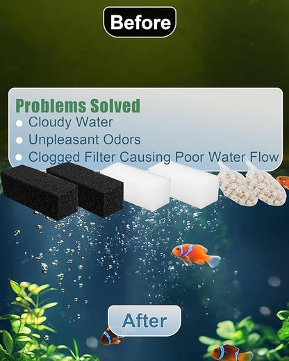 2 Set of 3-Stage Filtration Replacement for Fluval AquaClear 110/500 Filter Media Kit with Ceramic Media, Carbon, Foam, Filter Media Kit for 60-110 Gallon Fish Tank Aquariums
