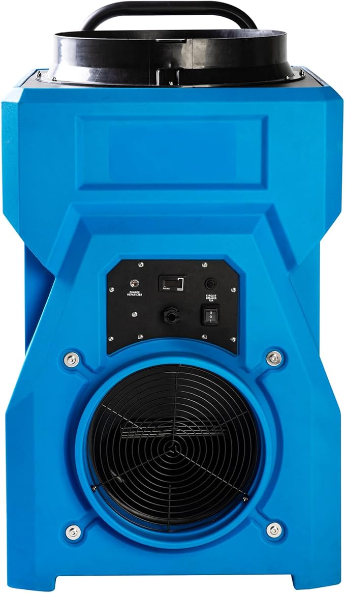 MOUNTO 1000cfm Portable Industrial Air Purifier Negative Air Scrubber - Powerful 1HP Motor, True HEPA Filter, 2-Speed, Handle and wheels 3-Year Warranty (Blue w/Inlet Adaptor)
