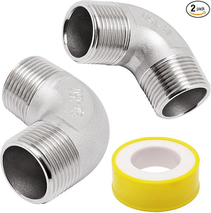 3/4" x 3/4" NPT 90 Degree Elbow 304 Stainless Steel Pipe Fittings Male Threaded Coupler, 2 Pack