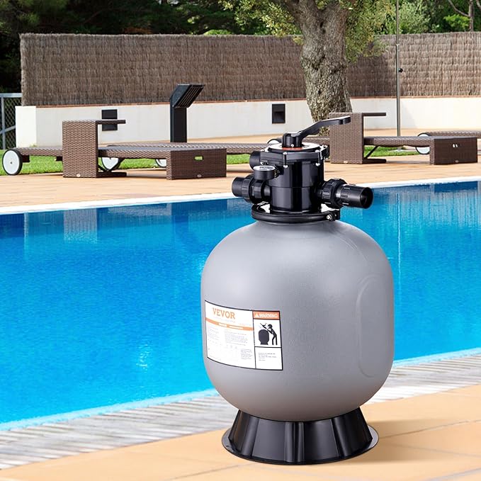 VEVOR 22 Inch Sand Filter, Up to 55 GPM Flow Rate, Above Inground Swimming Pool Sand System with 7-Way Multi-Port Valve, Filter, Backwash, Rinse, Recirculate, Waste, Winter, Closed Functions, Grey