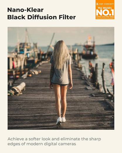 K&F CONCEPT 55mm Black Diffusion 1/8 Filter, Mist Dreamy Cinematic Effect Filter for Video/Vlog/Portrait Photography K-Series
