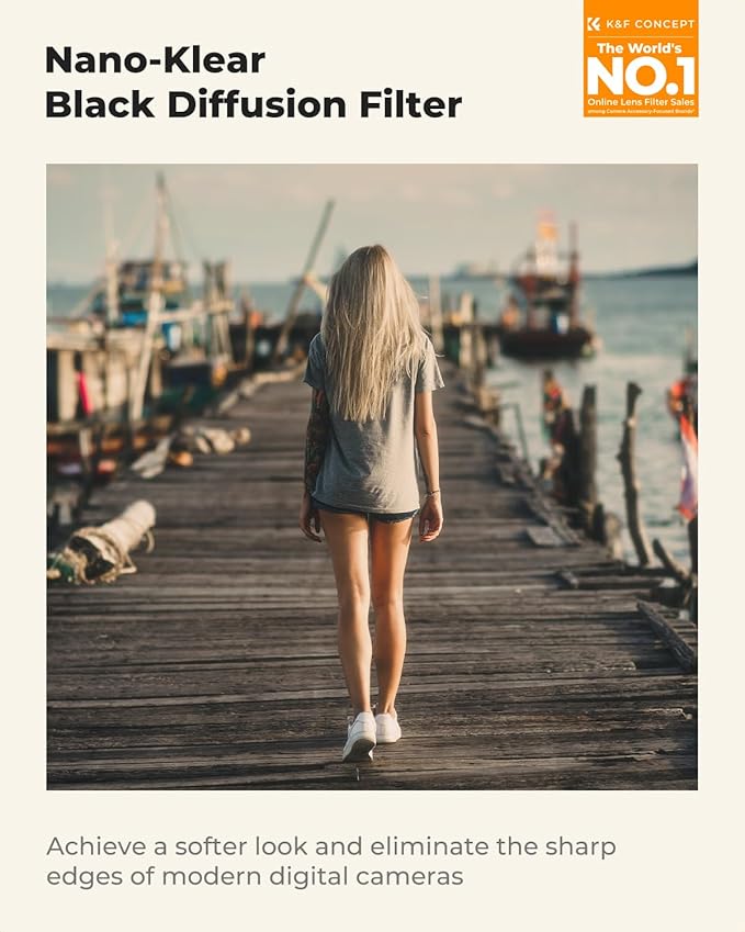 K&F CONCEPT 62mm Black Diffusion 1/8 Filter, Mist Dreamy Cinematic Effect Filter for Video/Vlog/Portrait Photography K-Series