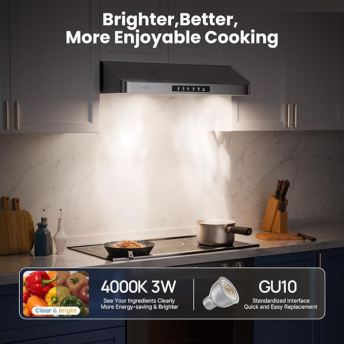 Range Hood 42 Inch Under Cabinet, 980CFM Fast Venting Ducted, Kitchen Hood With 3 Speed Gesture Sensing & Touch Control, Stainless Steel Stove Hood With LED Light And 2 Baffle Filters