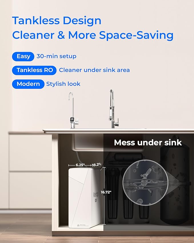 [ Dual Flow] Waterdrop X8-PRO Reverse Osmosis Water Filter, NSF/ANSI 42&58&372 Certified, 800 GPD Tankless Reverse Osmosis System, 9-Stage RO Water Filtration System, Smart Faucet, BPA Free
