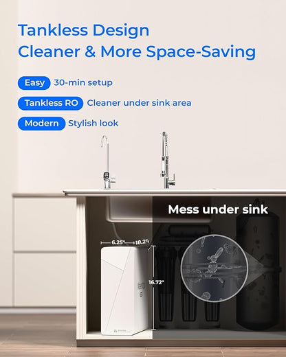 [ Dual Flow] Waterdrop X8-PRO Reverse Osmosis Water Filter, NSF/ANSI 42&58&372 Certified, 800 GPD Tankless Reverse Osmosis System, 9-Stage RO Water Filtration System, Smart Faucet, BPA Free