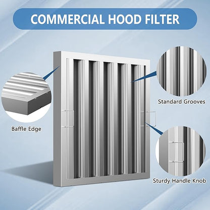 Stainless Steel Commercial Kitchen Hood Filter 19.5W x 19.5H Inch Range Hood Baffle Grease Rated Commercial Kitchen Exhaust Hood 5 Grooves Hood Filter (5 Pack)