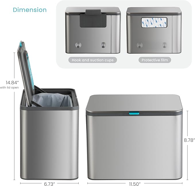Home Zone Living Kitchen Compost Bin with CleanAura, Stainless Steel, Small and Compact Design, Includes Placement Attachments, 5 Liter Capacity, Silver