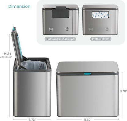 Home Zone Living Kitchen Compost Bin with CleanAura, Stainless Steel, Small and Compact Design, Includes Placement Attachments, 5 Liter Capacity, Silver