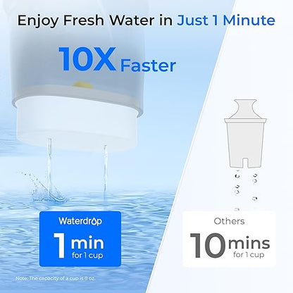 Waterdrop Large Glass Water Filter Pitcher, Eco-Friendly, with 1 NSF 53&42&372 Certified Filter, 10-Cup, Reduces PFOA/PFOS, Chlorine, Cadmium, Copper, Mercury, BPA Free, Easy to Clean, Black