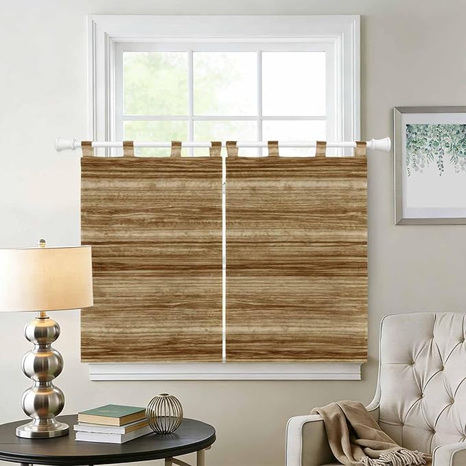 Vintage Western Bedroom Curtains 63 Inch Length, Window Curtains Tab Top, Rustic Farmhouse Wooden Grain Barn Door Light Filtering Window Treatments Drapes 42"x63" 2 Panel
