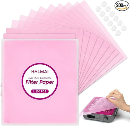 200 Sheets Nail Dust Collector Filter Paper, Disposable Nail Dust Filters for Most Finger Dust Collector Machine, Nail Vacuum for Fingernail Salon Spa Tech Supplies & Accessories (Pink, L)