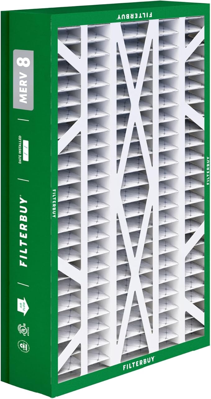 Filterbuy 14.5x27x5 Air Filter MERV 8 Essential Dust & Allergy Defense (4-Pack), Pleated HVAC AC Furnace Filters for Trane, American Standard, Honeywell, and More (Actual Size: 14.06 x 26.13 x 4.97)