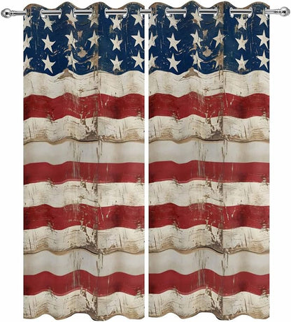 4th of July Outdoor Curtains for Patio USA Flag Independence Day Vintage Waterproof Outside Curtains with Grommet Top Weatherproof Curtain for Cabana Pergola Gazebo, 2 Pack, 54" W x 95" L