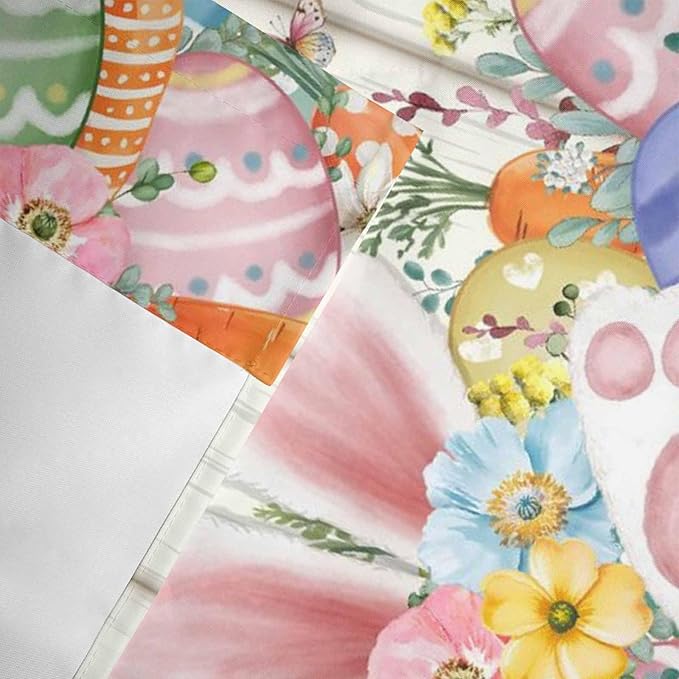 Happy Easter Curtain Valances for Windows, Kitchen Valance Window Treatment, Spring Colorful Eggs Rabbit Ear Feet Flowers Light Filtering Block Curtains for Bathroom/Bedroom/Living Room 42'' x 18''