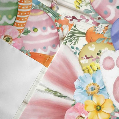 Happy Easter Curtain Valances for Windows, Kitchen Valance Window Treatment, Spring Colorful Eggs Rabbit Ear Feet Flowers Light Filtering Block Curtains for Bathroom/Bedroom/Living Room 42'' x 18''