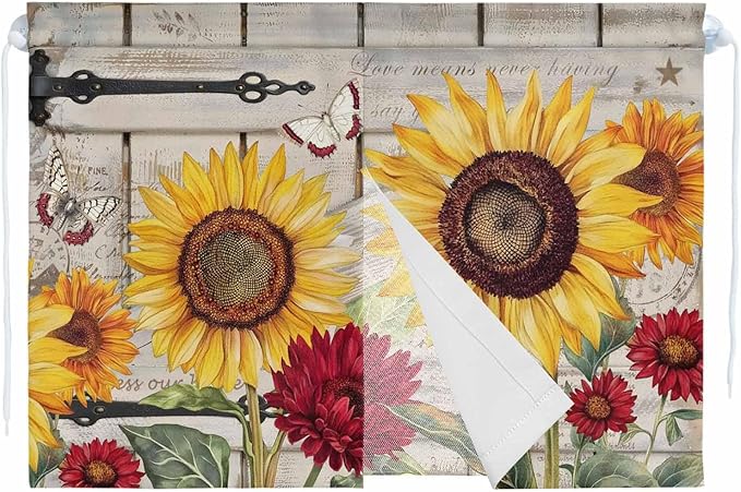 Red Yellow Sunflowers Magnetic Double Layer Car Window Shades,Side Window Curtains for Blackout/Breathable Mesh View,Retro Rustic Barn Doors Butterfly Brown Heat Protection Sun Shades 26x20in 2pcs