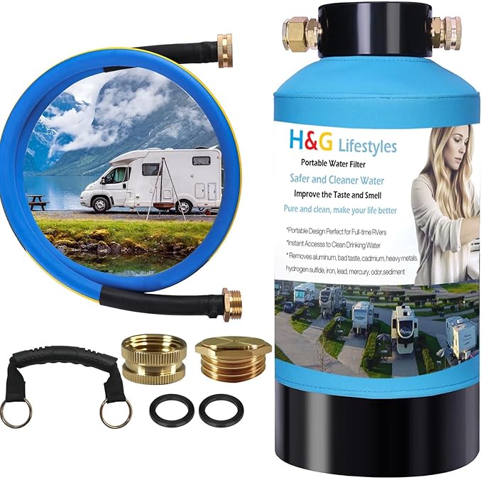 H&G lifestyles ‎RV Water Filter System,KDF GAC Carbon Water Filter for RV, Reduce Sulfur Odor Chlorine Heavy Metal,Improve Water Taste, with 3/4" GHT Brass Adapter,Water Filtration System for Camping