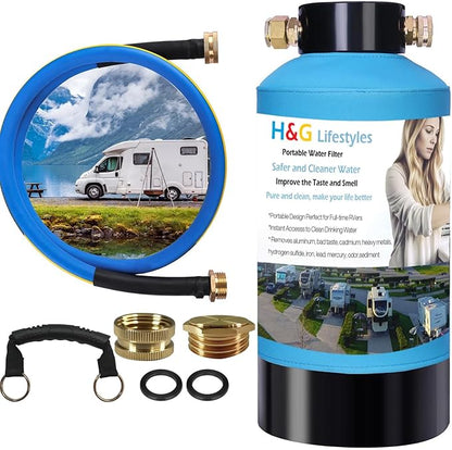 H&G lifestyles ‎RV Water Filter System,KDF GAC Carbon Water Filter for RV, Reduce Sulfur Odor Chlorine Heavy Metal,Improve Water Taste, with 3/4" GHT Brass Adapter,Water Filtration System for Camping