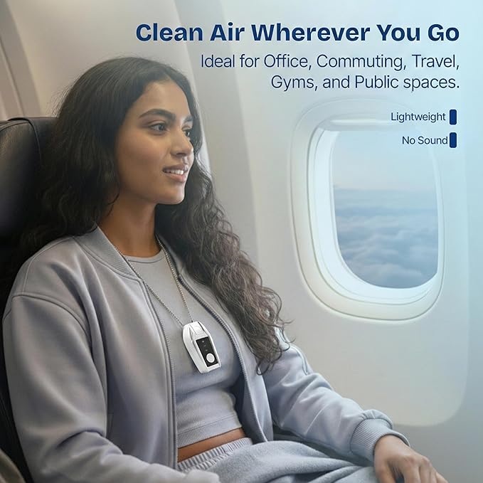 Portable Air Purifier for Travel with 50M Ions/cm³ | Mini Wearable Necklace Ionizer, Filterless, No Maintenance | Personal Air Purifier Small, 500mAh Rechargeable, 75H Runtime, CE ROHS FCC Certified