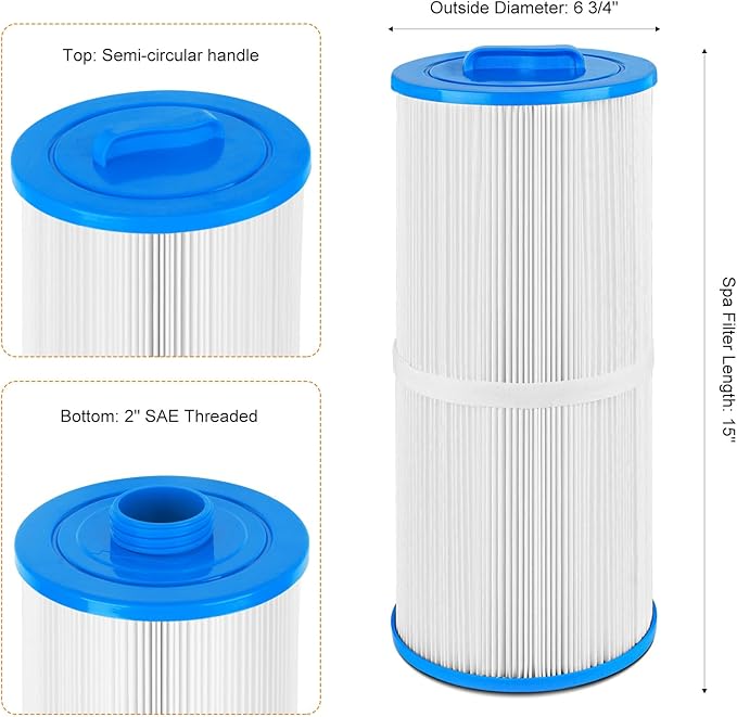 6CH-960 Spa Filter Replacement Jacuzzi Filter J-300, J400, 14081, 6000-383A, FC-2800, 6540-476, 6540-383, PJW60TL-F2S, 14081, 6000-383A Hot Tub Filter with Closed Handle (Not be Removed) 2 Pack