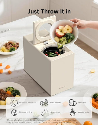 Dreame Electric Composter for Kitchen, Smart Control High-Temp Auto-Cleaning, Odorless, Trion Triple-Blade System, Washable Carbon Filter, 27dB Quiet, Safety Lock, 2.5L Capacity Compact Design