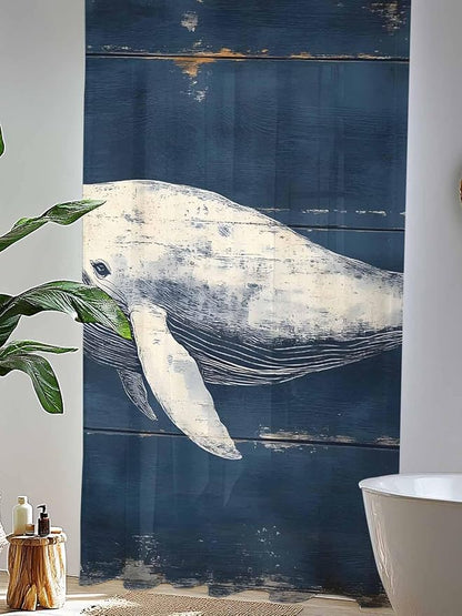Sheer Curtains 96 Inches Long, Ocean Vintage Whale Semi Sheer Curtains Light Filtering Window Treatment, Summer Retro Wood Grain Privacy Voile Drapes for Living Room Bedroom 52x96 Inch