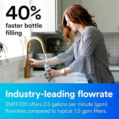 3M Aqua-Pure 3M FF100 Under Sink Drinking and Cooking Water Filter System, Reduces Lead, Microplastics, Chlorine Taste and Odor, Cysts, Select VOCs. 2.5 GPM Full Flow