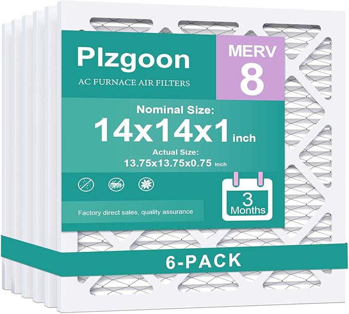 14x14x1 Air Filter MERV 8 AC Furnace Filters MPR 600 (6 Pack) Pleated Air Filters for Air Conditioner HVAC AC Furnace (Exact Dimensions: 13 3/4x13 3/4x3/4 Inches)