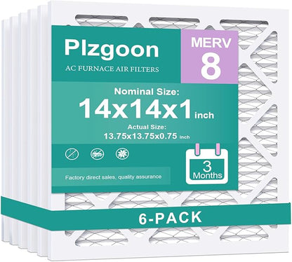 14x14x1 Air Filter MERV 8 AC Furnace Filters MPR 600 (6 Pack) Pleated Air Filters for Air Conditioner HVAC AC Furnace (Exact Dimensions: 13 3/4x13 3/4x3/4 Inches)