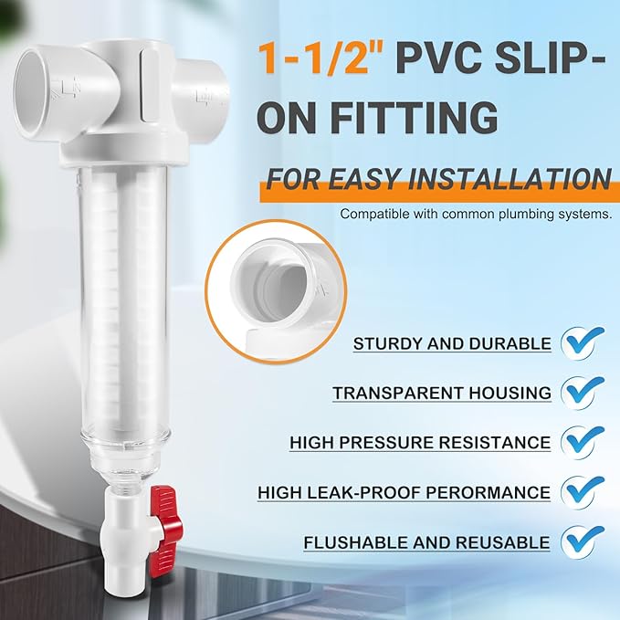 100 Mesh Spin Down Sand Separator/Sediment Water Filter System, 1.5 Inch PVC Slip Inlet/Outlet, 50 GPM, Replacement for Rusco Vu-Flow Spin-Down Filter