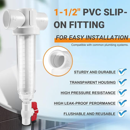 100 Mesh Spin Down Sand Separator/Sediment Water Filter System, 1.5 Inch PVC Slip Inlet/Outlet, 50 GPM, Replacement for Rusco Vu-Flow Spin-Down Filter