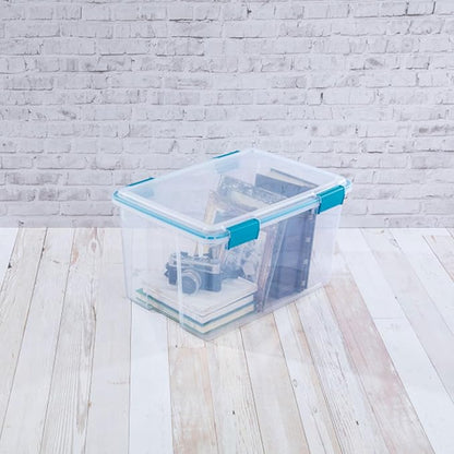 Sterilite 4 Pack Gasket Box, Weather-Resistant Storage Bins with Latching Lids, 54 Quart - Heavy-Duty Organizing Containers for Closet, Bathroom, and Office