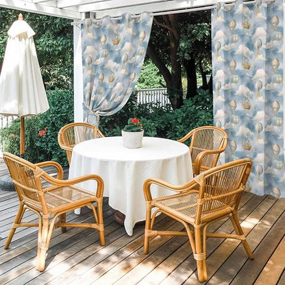 Hot Air Balloons Outdoor Curtains for Patio Fantasy Spaceship Cartoon Vintage Waterproof Outside Curtains with Grommet Top Weatherproof Curtain for Cabana Pergola Gazebo, 2 Pack, 54" W x 108" L